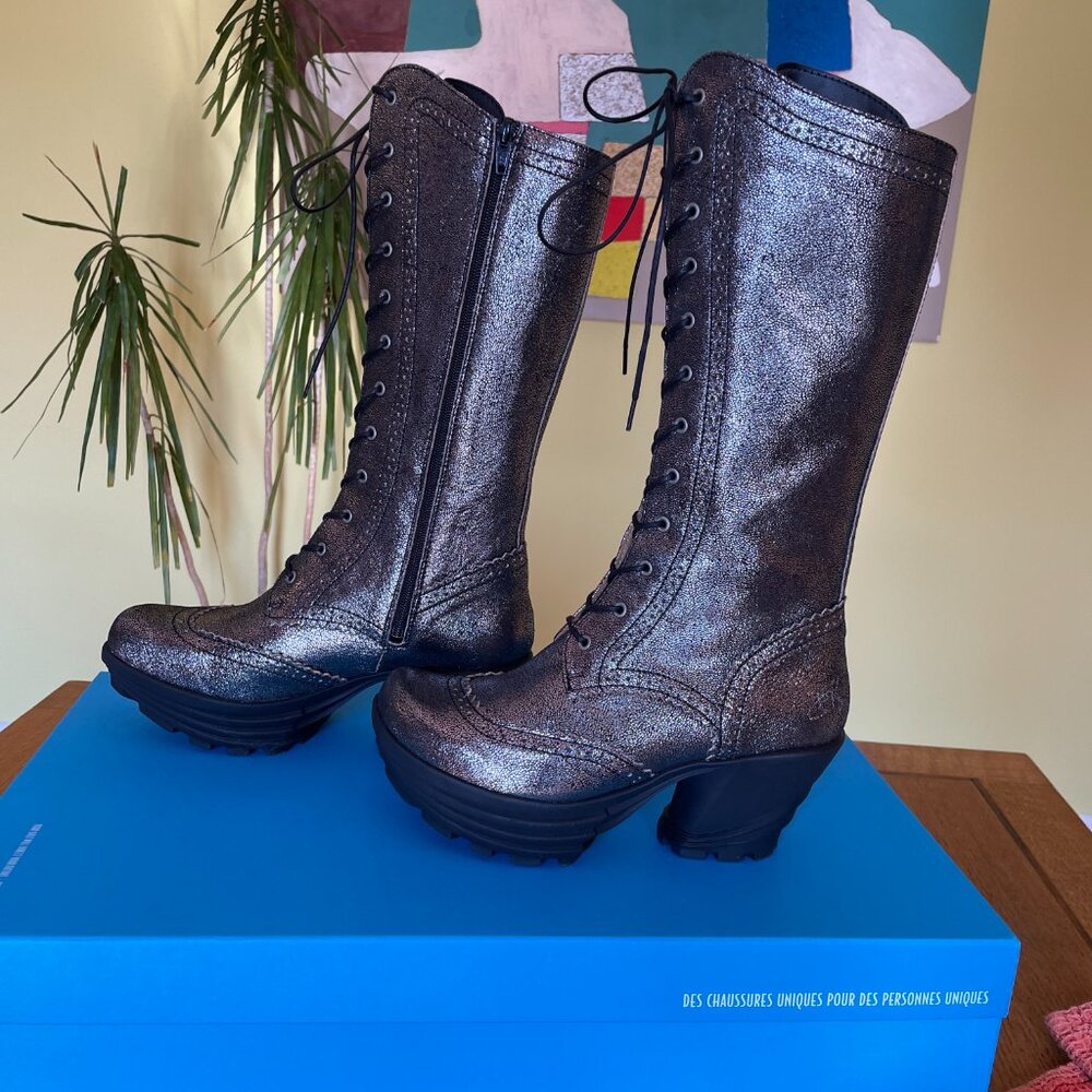 Fluevog Mellow Melody Tall Lace-Up Brogue Boots - Picture 3 of 11
